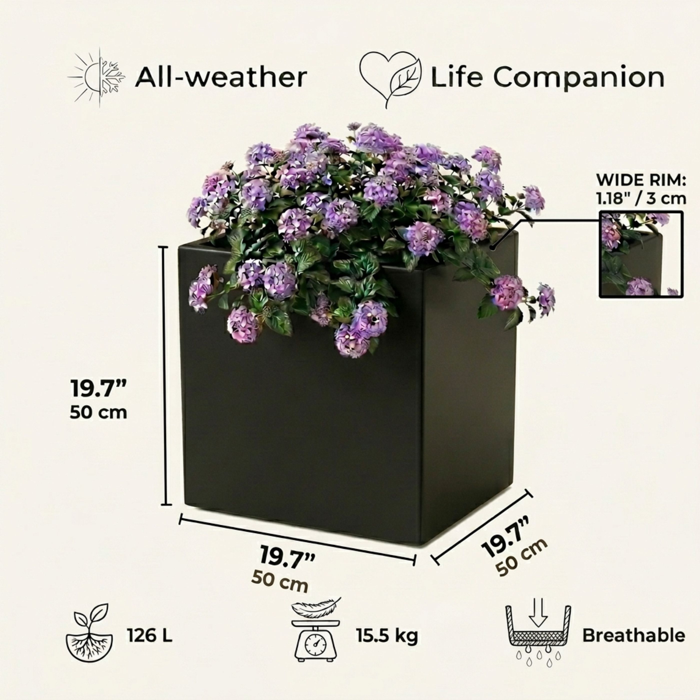 IDEALIST Lite Square Box Contemporary Light Concrete Planter Set