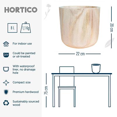 HORTICO CRAFT Wooden House Planter Round Indoor Plant Pot for House Plants with Waterproof Liner