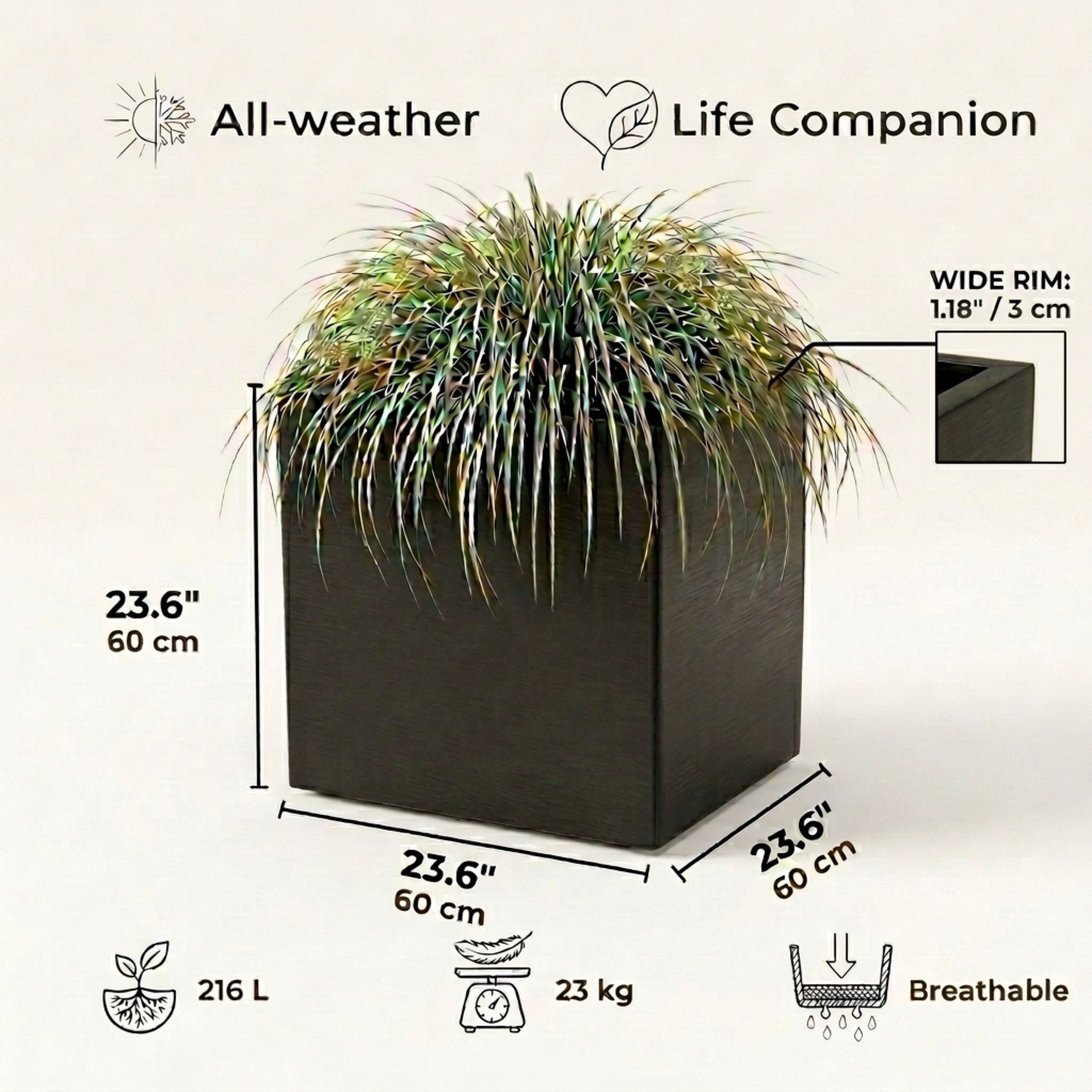 IDEALIST Lite Square Box Contemporary Light Concrete Planter