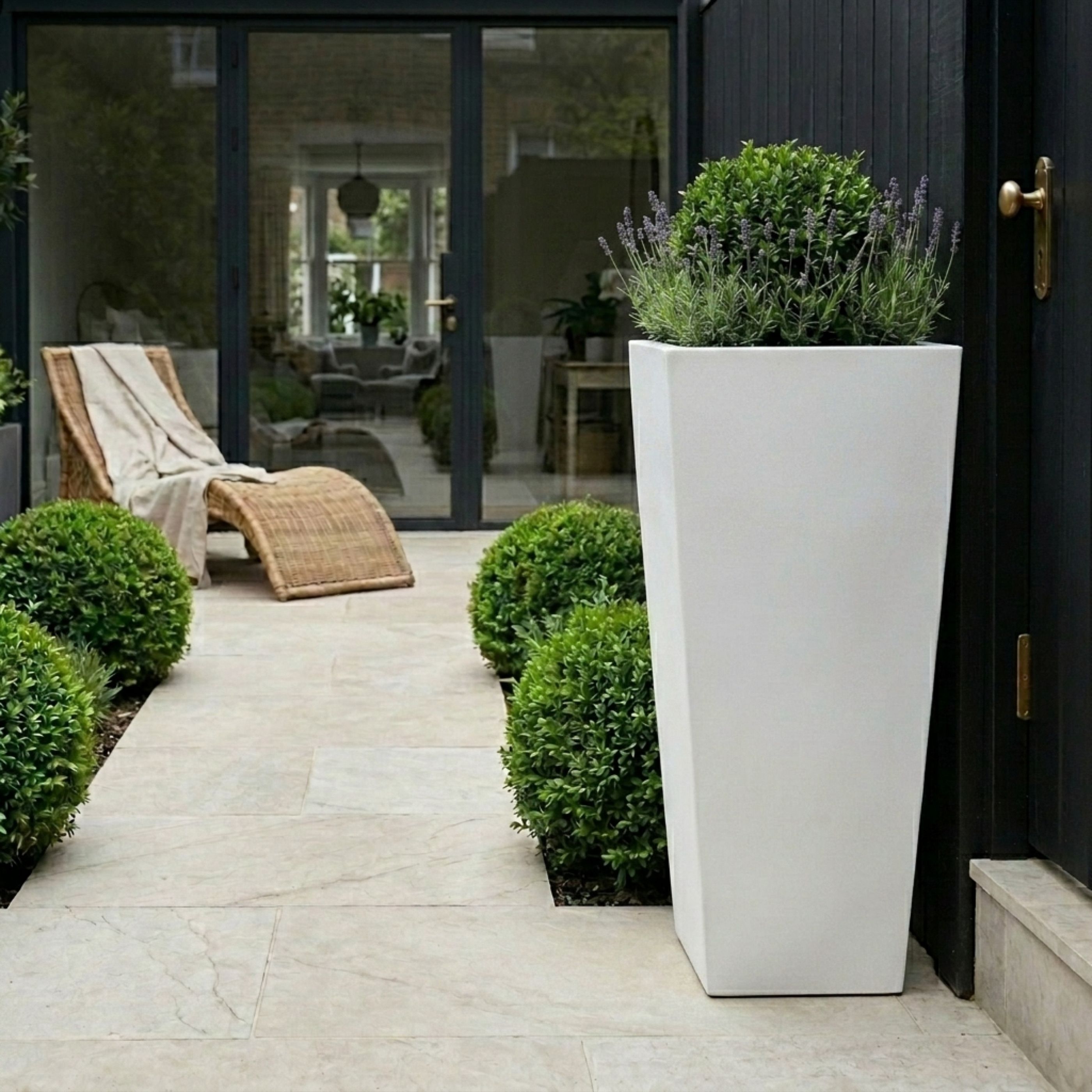 Set of IDEALIST Lite Light Concrete Garden Tall Planters, Outdoor Plant Pots with Tapered Shape