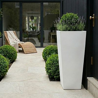 Set of IDEALIST Lite Light Concrete Garden Tall Planters, Outdoor Plant Pots with Tapered Shape