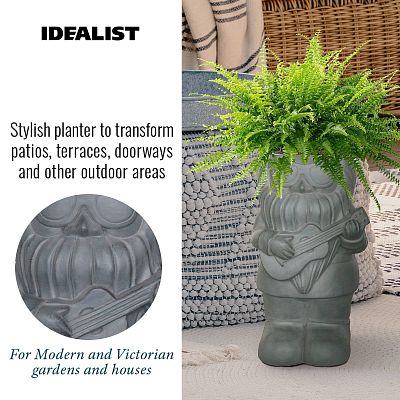 IDEALIST Lite Gnome with a Guitar Oval Plant Pot Outdoor