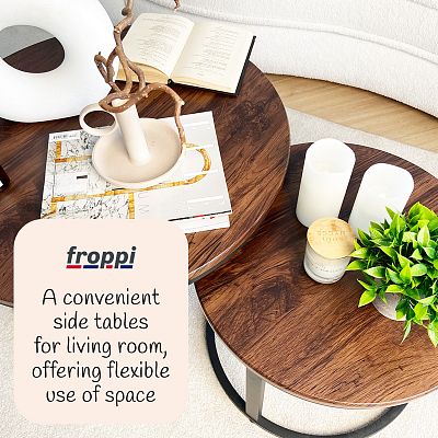 Froppi Round Coffee Tables for Living Room: Set of 2 Nesting Coffee Tables, MDF