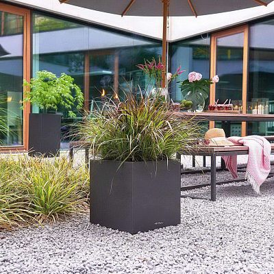 LECHUZA CANTO Stone Low Square Poly Resin Self-watering Planter
