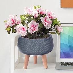 IDEALIST Lite Plaited Style Bowl Planter on Legs, Round Pot Plant Stand Indoor