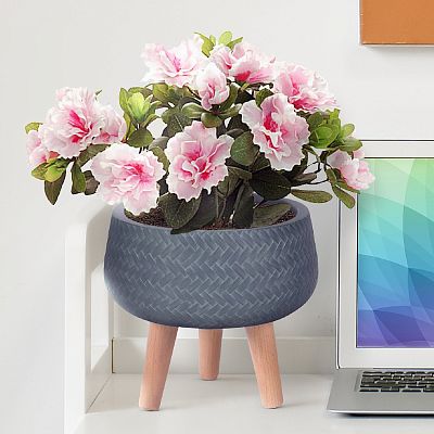 IDEALIST Lite Plaited Style Bowl Planter on Legs, Round Pot Plant Stand Indoor