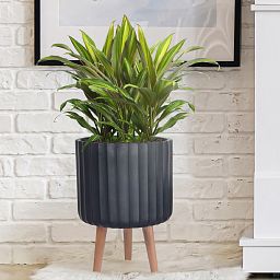 IDEALIST Lite Modern Ribbed Cylinder Planter on Legs, Round Pot Plant Stand Indoor
