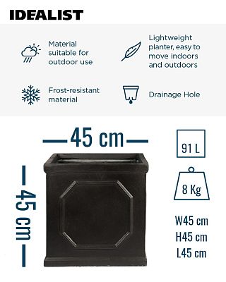 IDEALIST Lite Faux Lead Chelsea Box Square Light Concrete Planter