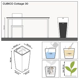 LECHUZA CUBICO Cottage Square Tall Poly Resin Self-watering Planter