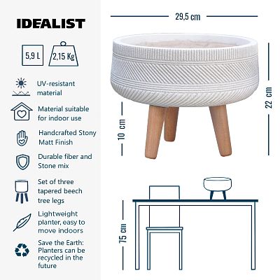 IDEALIST Lite Striped Tray Round Planter on Legs, Round Pot Plant Stand Indoor