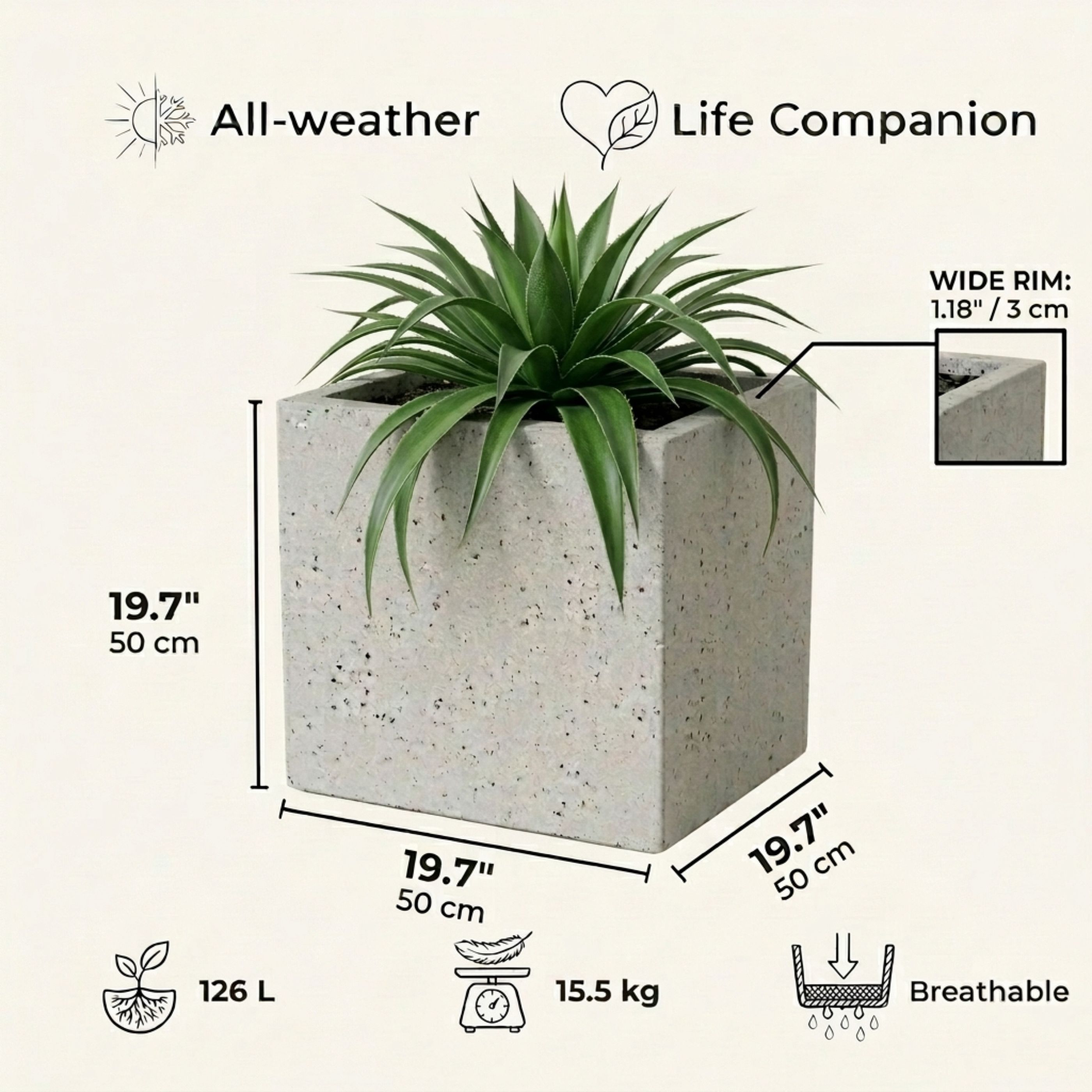 IDEALIST Lite Square Box Contemporary Marble Light Concrete Planter