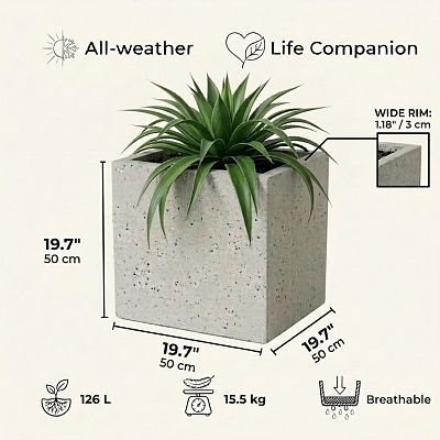 IDEALIST Lite Square Box Contemporary Marble Light Concrete Planter