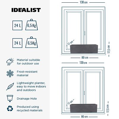 IDEALIST Lite Window Box Light Concrete Planter Set