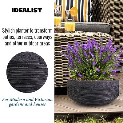 IDEALIST Lite Ribbed Light Concrete Bowl Planter