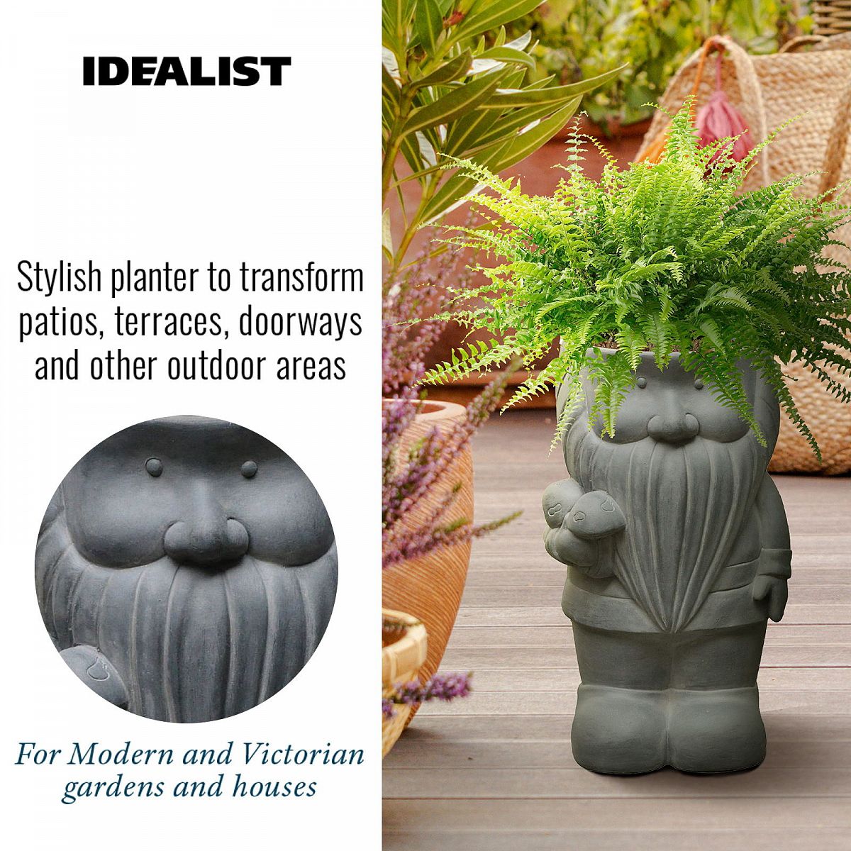 IDEALIST Lite Gnome with Mushrooms Oval Plant Pot Outdoor