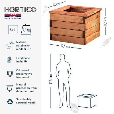 Rustic Scandinavian Redwood Square Outdoor Planter Made in UK by HORTICO
