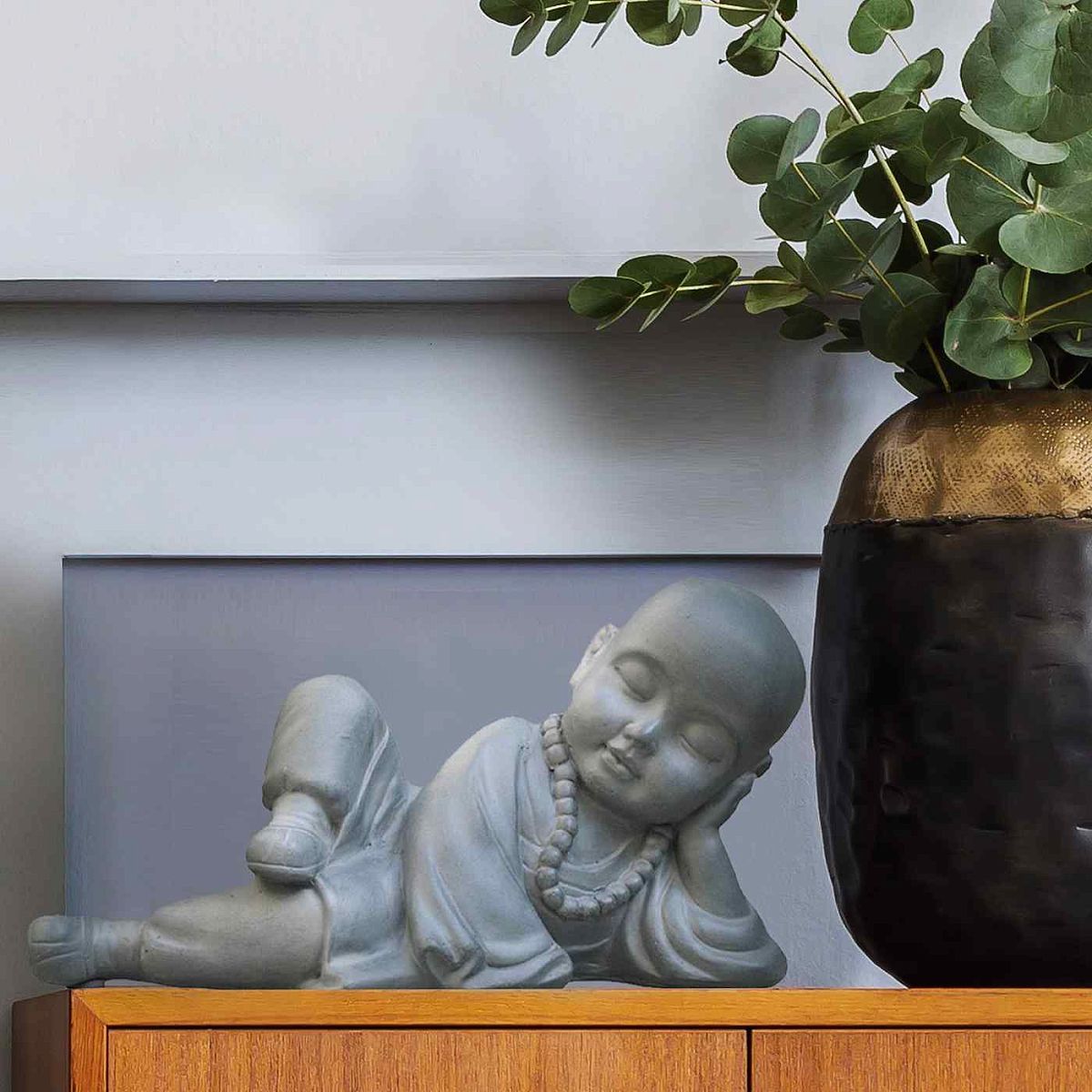 IDEALIST Lite Resting Baby Monk Grey Indoor and Outdoor Statue L39.5 W17 H21 cm