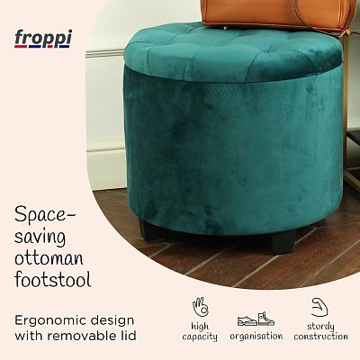 Premium Footstool with Storage Round Velvet Ottoman Storage Pouffe on Feet by Froppi