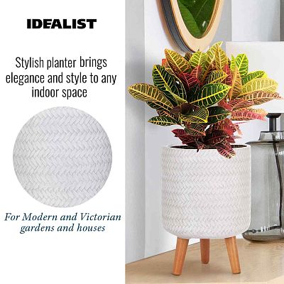IDEALIST Lite Plaited Style Cylinder Planter on Legs, Round Pot Plant Stand Indoor