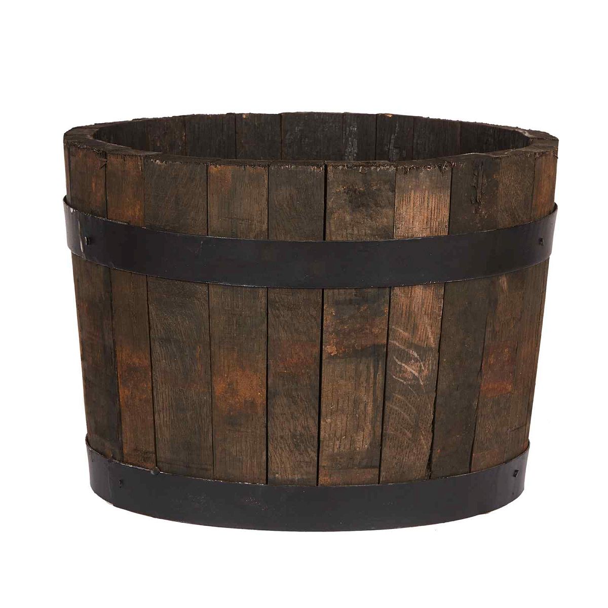 Rustic Upcycled Oak Wood Round Tub Half Barrel Outdoor Planter Made in UK by HORTICO