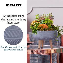 IDEALIST Lite Striped Tray Round Planter on Legs, Round Pot Plant Stand Indoor