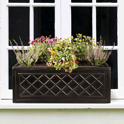 IDEALIST Lite Window Box Faux Lead Lattice Grey Light Stone Planter