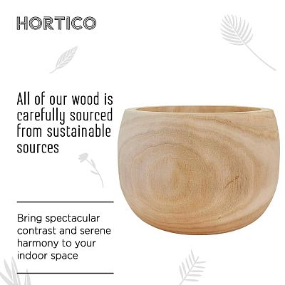 HORTICO ECO Wooden House Planter Round Indoor Plant Pot for House Plants with Waterproof Liner