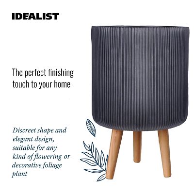 IDEALIST Lite Ribbed Cylinder Planter on Legs, Round Pot Plant Stand Indoor