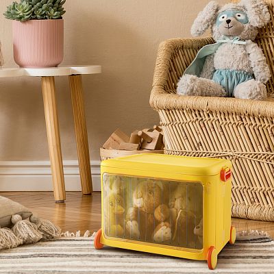 Froppi Stackable Plastic Kids Toy Storage Box with Lid, Transparent Door and Wheels