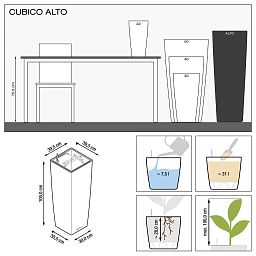 LECHUZA CUBICO ALTO Square Tall Poly Resin Self-watering Planter
