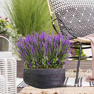 IDEALIST Lite Ribbed Light Concrete Bowl Planter