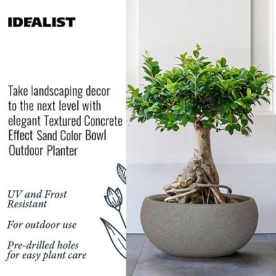 IDEALIST Lite Textured Concrete Effect Bowl Outdoor Planter