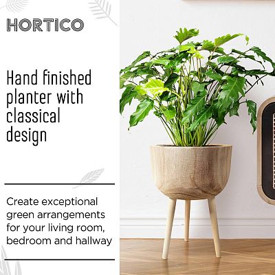 HORTICO GAIA Wooden House Planter with Legs, Tall Indoor Plant Pot Stand with Waterproof Liner