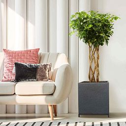 IDEALIST Lite Hammered Stone Style Square Indoor Planter on Metal Stand