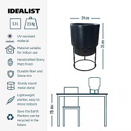 Set of two IDEALIST Lite Smooth Style Round Indoor Planters on Metal Stand