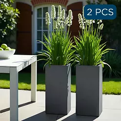 IDEALIST Lite Tall Square Contemporary Light Concrete Planter Set