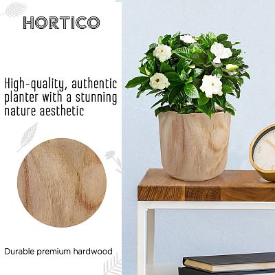 HORTICO CRAFT Wooden House Planter Round Indoor Plant Pot for House Plants with Waterproof Liner