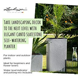LECHUZA CANTO Slatestone High Square Tall Poly Resin Self-watering Planter