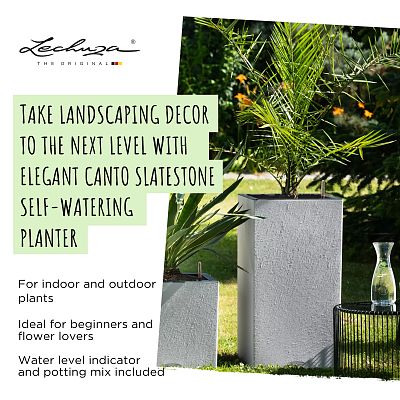 LECHUZA CANTO Slatestone High Square Tall Poly Resin Self-watering Planter
