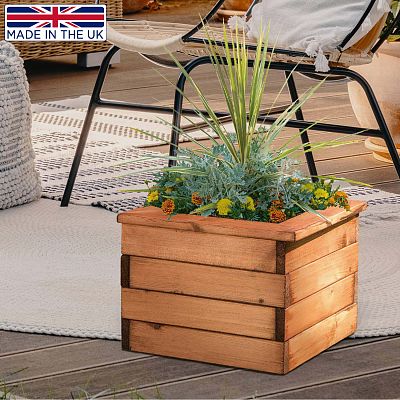 Rustic Scandinavian Redwood Square Outdoor Planter Made in UK by HORTICO