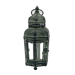 Hexagon Antique Strong Metal Garden Dark Silver Lantern with Latch