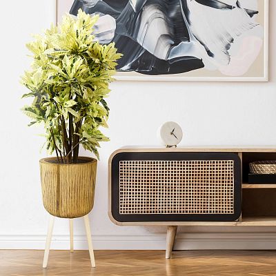 HORTICO RIBBED Wooden House Planter with Legs, Tall Indoor Plant Pot Stand with Waterproof Liner