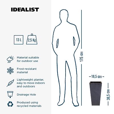 IDEALIST Lite Tall Tapered Contemporary Light Concrete Planter