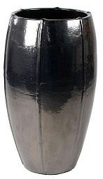 Ceramic Round Tall Lined Glossy Planter Pot In/Out