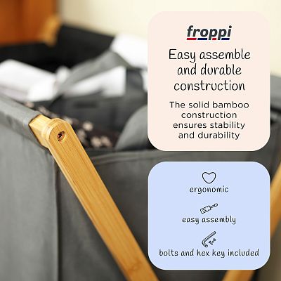 Froppi Collapsible Laundry Basket with Bamboo Frame Large Washing Hamper with 3 Compartments