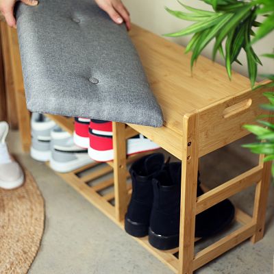Froppi Bamboo Shoe Storage Bench 2-Tier Wooden Shoe Shelf and Rack with Seat and Storage Box