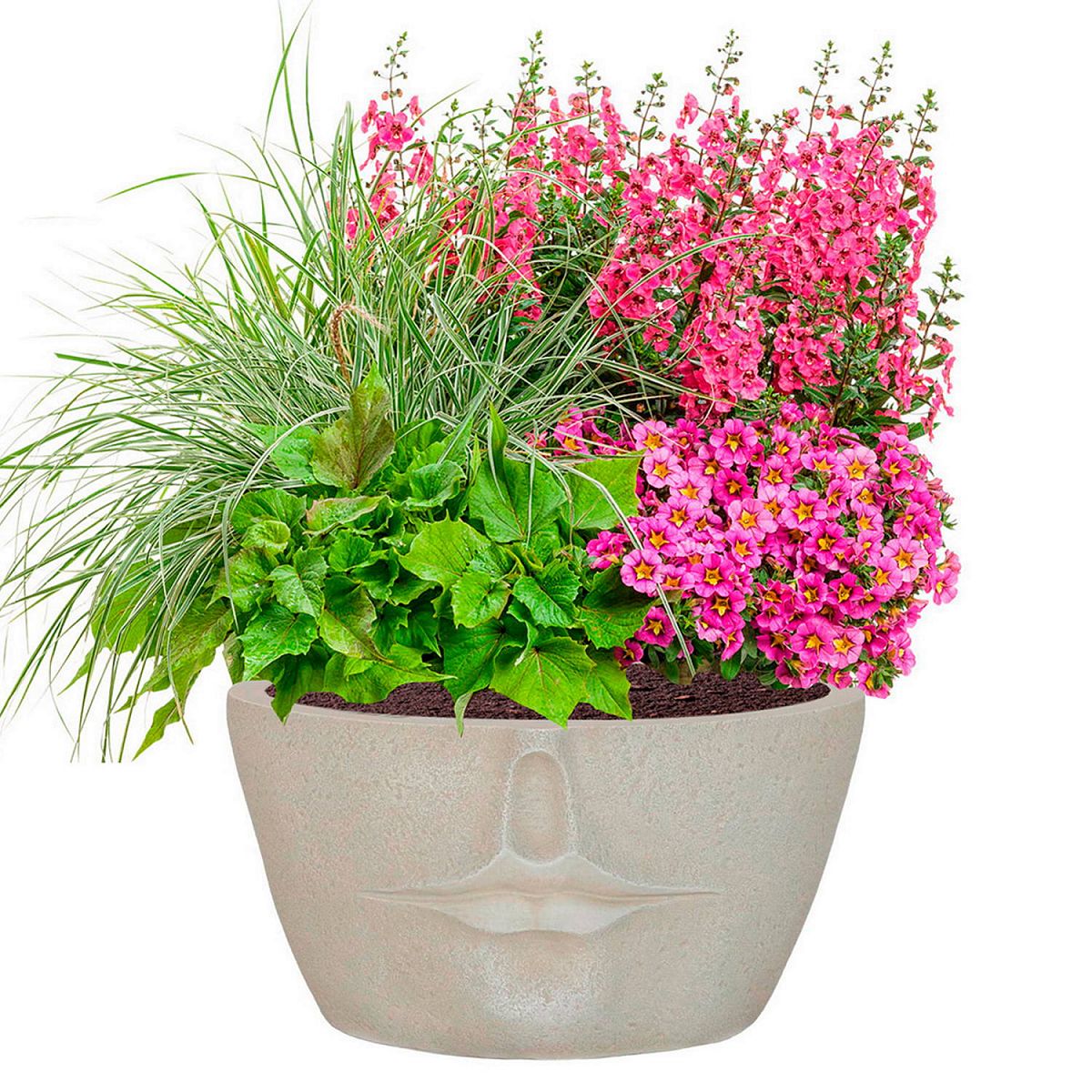 Textured Concrete Effect Oval Outdoor Head Planter with Lips by Idealist Lite