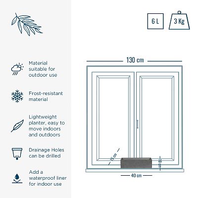 WINDOW BOX Fiberstone Slim Low Planter by Idealist Premium Balcony