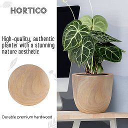 HORTICO RADIAL Wooden House Planter Round Indoor Plant Pot for House Plants with Waterproof Liner