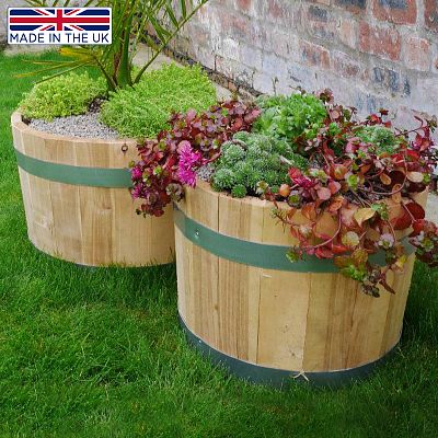 Rustic European Birch Hardwood Round Tub Half Barrel Outdoor Planter Made in UK by HORTICO